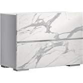 Nina Nightstand in High Gloss White & Marble Look